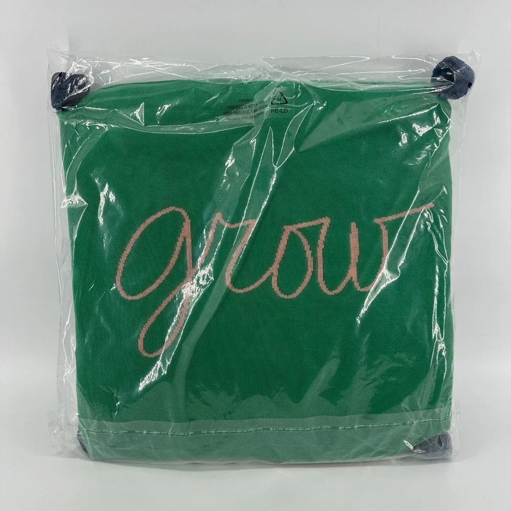 Latter-Day Home Grow Embroidered Throw Pillow Green Pink Script Pom Poms 18x18